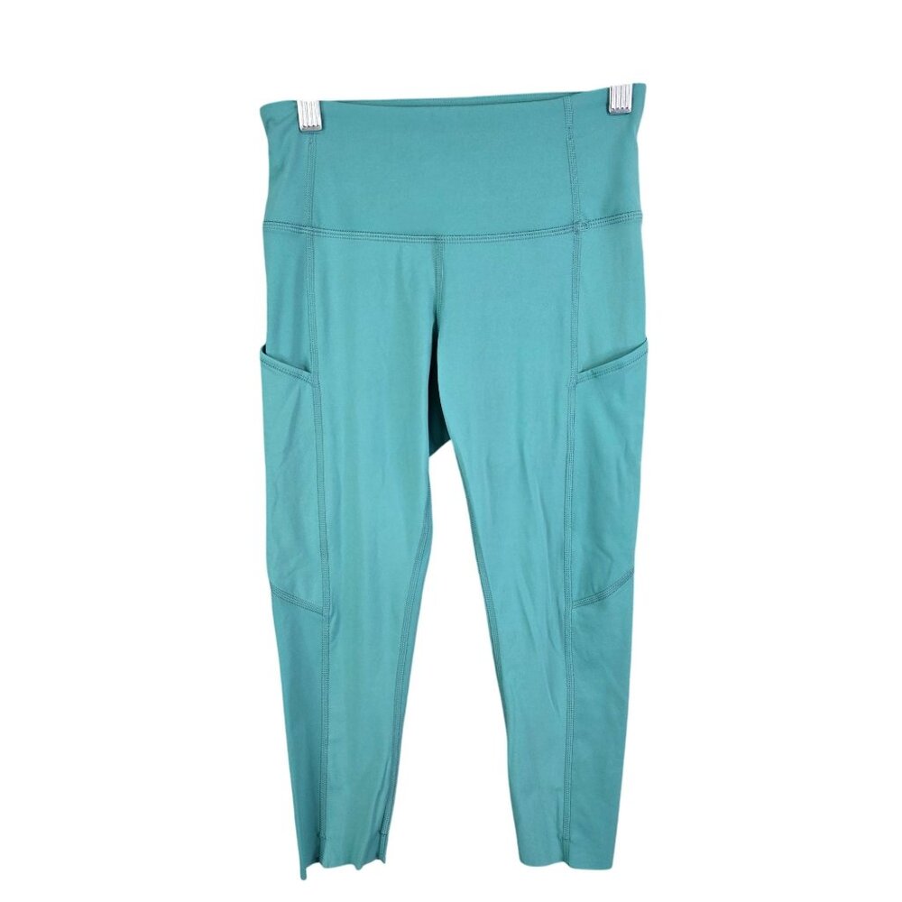 Womens CRZ Yoga Teal High Waist Capri Leggings Side Pockets Polymide Size 00